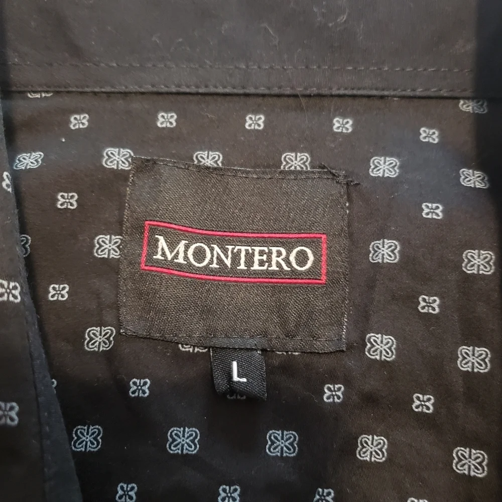 MONTERO..LONG SLEEVE BUTTON UP SHIRT...SIZE:L COLOR:BLACK-GRAY